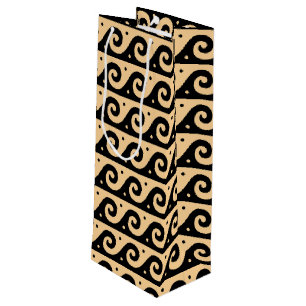 Sac Cadeau Pour Bouteille Méandre Grec, Motif de Vague Méditerranéen, Marron