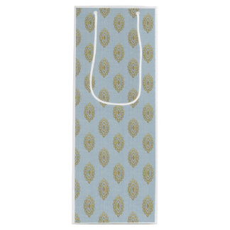 Sac Cadeau Pour Bouteille Médaillon Ikat Glittery - Sky Blue & Gold