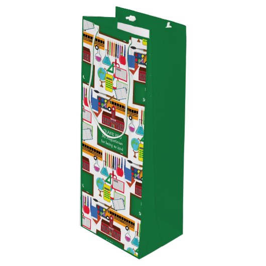 Sac Cadeau Pour Bouteille MERCI Enseignant Appréciation School GREEN (Devant Angle)