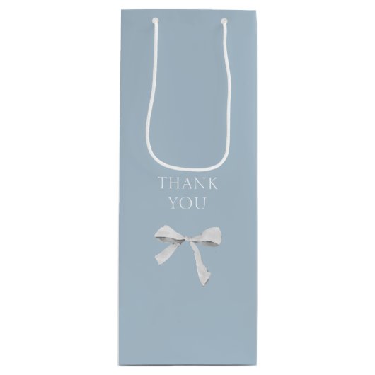 Sac Cadeau Pour Bouteille Merci Mariage à ruban bleu et blanc tendance (Devant)