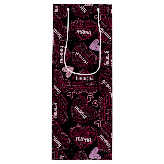 Sac Cadeau Pour Bouteille Mère jours coeur 01.Pink Black BG (Devant)