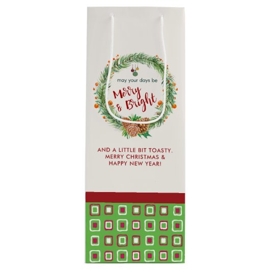 Sac Cadeau Pour Bouteille Merry & Bright Christmas Wreath (Devant)