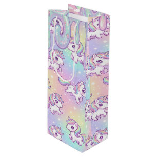 Sac Cadeau Pour Bouteille Mignon Licorne Kawaii Arc-en-Ciel Pastel Magique