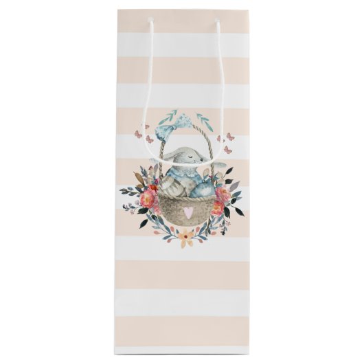 Sac Cadeau Pour Bouteille Mignonne lapin dans un panier avec des oeufs et de (Devant)