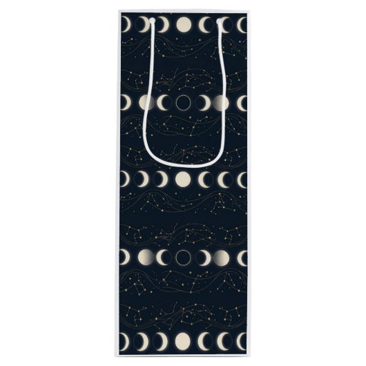 Sac Cadeau Pour Bouteille Minimalist Lunar Phases Pattern with Stars and Nig (Devant)