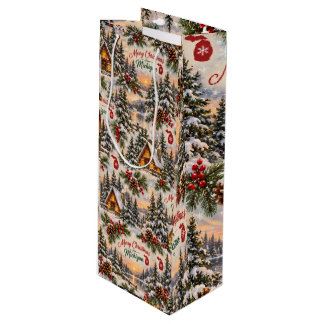 Sac Cadeau Pour Bouteille Modèle de cabane rustique de Noël au Michigan