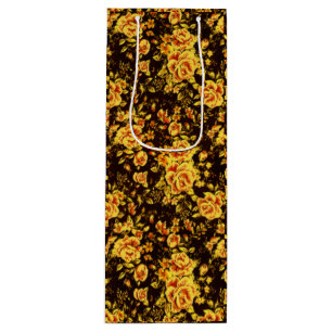 Sac Cadeau Pour Bouteille Modèle Floral Abstrait avec fleur d'or Grand Gif