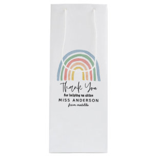 Sac Cadeau Pour Bouteille Moderne aquarelle arc-en-ciel professeur merci cad