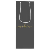 Sac Cadeau Pour Bouteille Moderne Chic Personnalisé Or Script Gris (Devant)