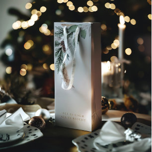 Sac Cadeau Pour Bouteille Moderne Elegant Grey Merry Christmas Wreath