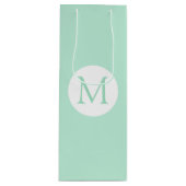 Sac Cadeau Pour Bouteille Monogramme blanc couleur verte à la menthe moderne (Devant)