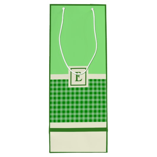 Sac Cadeau Pour Bouteille Monogramme de chèque vert moderne (Dos)
