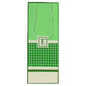 Sac Cadeau Pour Bouteille Monogramme de chèque vert moderne (Devant)