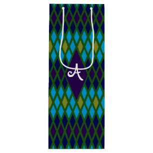 Sac Cadeau Pour Bouteille Monogramme de diamant de paon