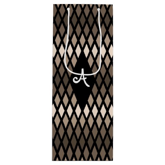 Sac Cadeau Pour Bouteille Monogramme Ombre Diamond Café (Devant)