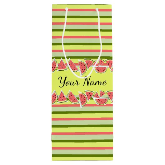 Sac Cadeau Pour Bouteille Morceaux de Pastèque Rayure Nom Classique (Dos)