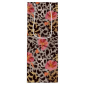 Sac Cadeau Pour Bouteille Motif animal léopard Fleurs roses tropicales (Devant)