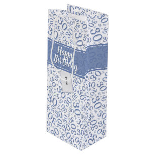 Sac Cadeau Pour Bouteille Motif bleu et blanc de joyeux 30ème anniversaire