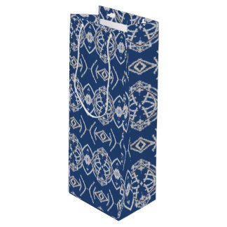 Sac Cadeau Pour Bouteille Motif bleu vif et formes de neige blanches