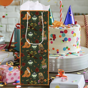 Sac Cadeau Pour Bouteille Motif Bois Animaux Forêt Automne Vert