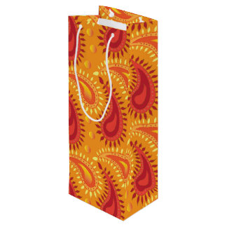 Sac Cadeau Pour Bouteille Motif cachemire persan orange oriental