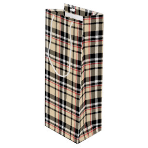 Sac Cadeau Pour Bouteille Motif carreaux tartan écossais rouge beige noir bl