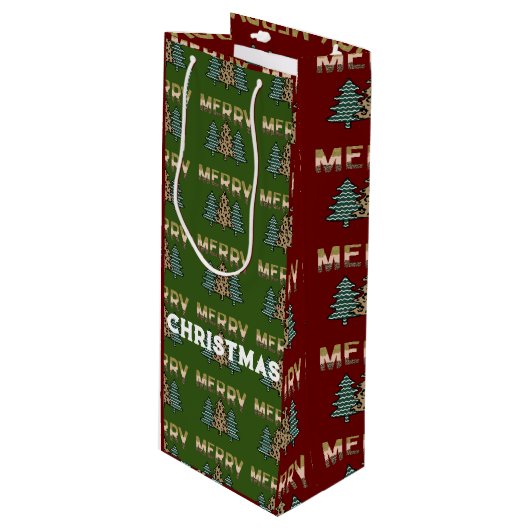 Sac Cadeau Pour Bouteille Motif d'arbre de Noël (Devant Angle)