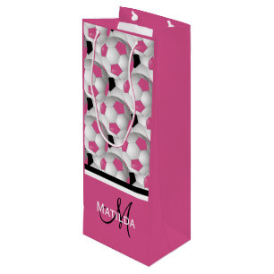 Sac Cadeau Pour Bouteille Motif de balle de soccer rose Monogram