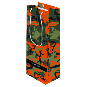 Sac Cadeau Pour Bouteille Motif de camouflage orange, Votre nom, Personnalis