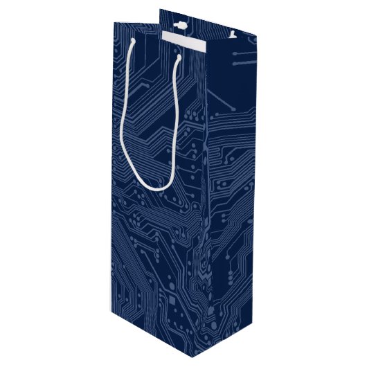 Sac Cadeau Pour Bouteille Motif de circuit Geek bleu (Devant Angle)