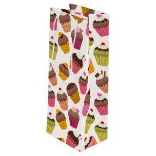 Sac Cadeau Pour Bouteille Motif de gâteau, Motif de muffin, Chocolat, Coeurs