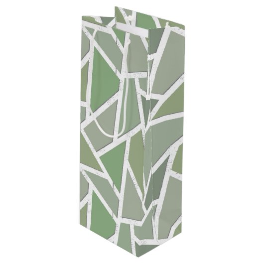 Sac Cadeau Pour Bouteille Motif de mosaïque vert olive (Devant Angle)