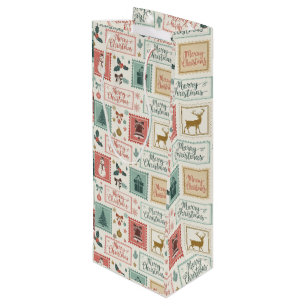Sac Cadeau Pour Bouteille Motif de timbre-poste de Noël vintage