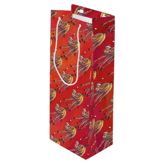 Sac Cadeau Pour Bouteille Motif Festif Camel En Rouge (Devant Angle)