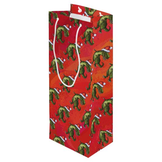 Sac Cadeau Pour Bouteille Motif Fextive TRex Dino sur rouge (Dos Angle)