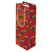 Sac Cadeau Pour Bouteille Motif Fextive TRex Dino sur rouge (Devant Angle)