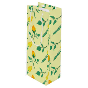 Sac Cadeau Pour Bouteille Motif floral avec rose jaune et fleurs de tulipe