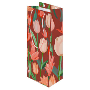 Sac Cadeau Pour Bouteille Motif floral élégant de tulipe – Printemps rouge e