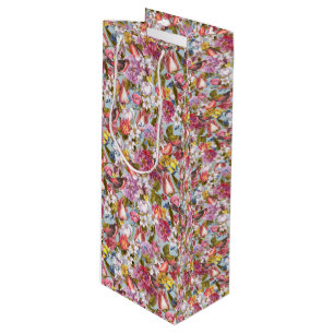 Sac Cadeau Pour Bouteille Motif Floral Feuillage Oiseaux Papillons Pivoine 