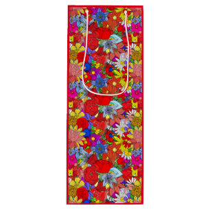Sac Cadeau Pour Bouteille Motif floral jaune bleu pourpre vert rouge