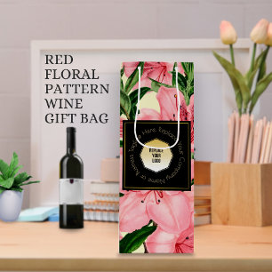 Sac Cadeau Pour Bouteille Motif floral rouge Ajoutez votre logo et nom d'ent