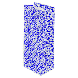 Sac Cadeau Pour Bouteille Motif géométrique bleu méditerranéen de deux tons