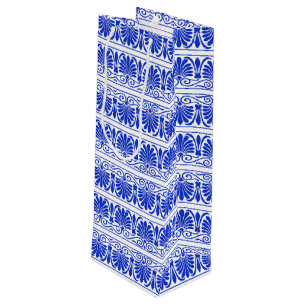 Sac Cadeau Pour Bouteille Motif grec méditerranéen bleu