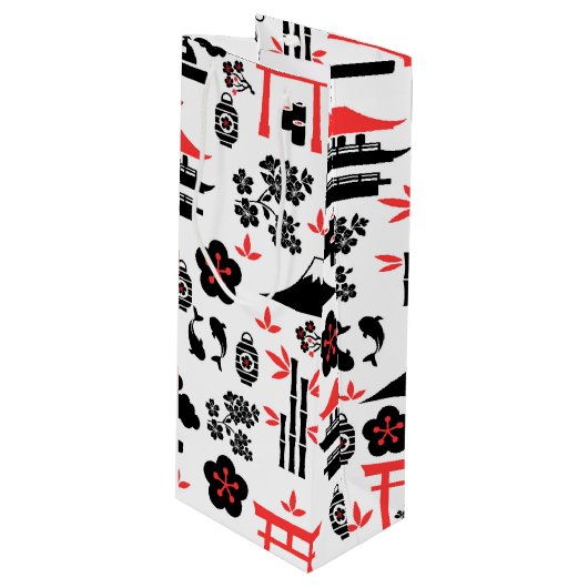 Sac Cadeau Pour Bouteille Motif japonais (Devant Angle)