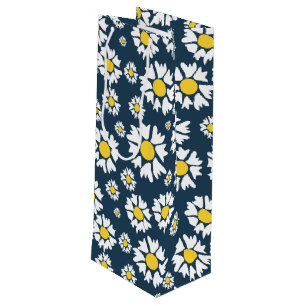 Sac Cadeau Pour Bouteille Motif marguerrier, motif floral, marguerites blanc