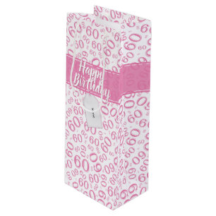 Sac Cadeau Pour Bouteille Motif rose et blanc de joyeux soixantième