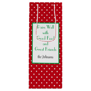 Sac Cadeau Pour Bouteille Motif suisse pointillé blanc et rouge personnalisé