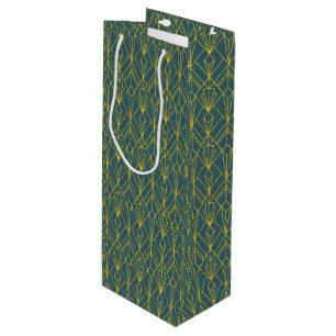 Sac Cadeau Pour Bouteille Motif vintage Art déco géométrique en or rétro