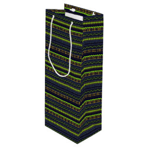 Sac Cadeau Pour Bouteille Motifs DE TRIBAL VERT SOMBRE & BLEU