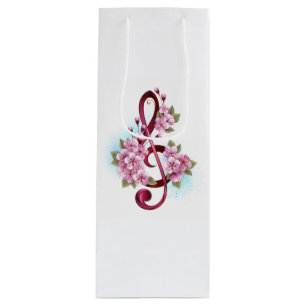 Sac Cadeau Pour Bouteille Musical treble clef notes with sakura flowers